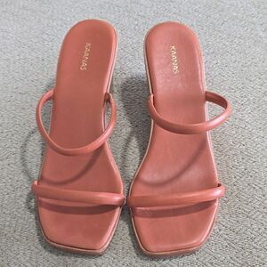 Kaanas Leather Brick Red Square Toe Wedge Sandals - Size 9